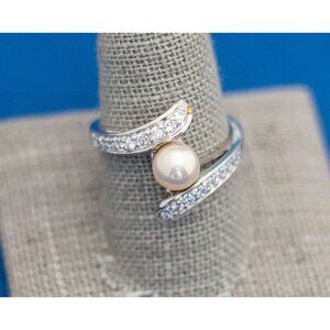 Size 10, Sterling Silver Pearl Ring, Art Nouveau Ring, Elegant Ring by Avon